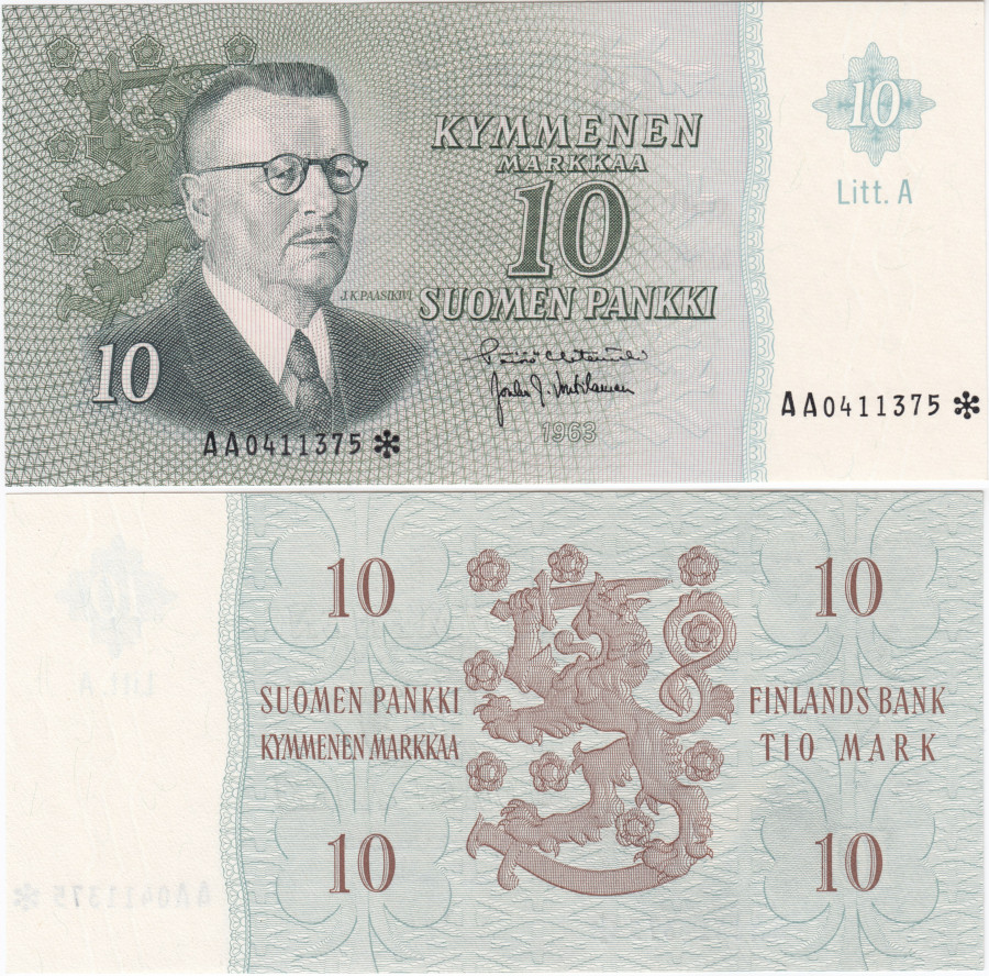 10 Markkaa 1963 Litt.A AA0411375*